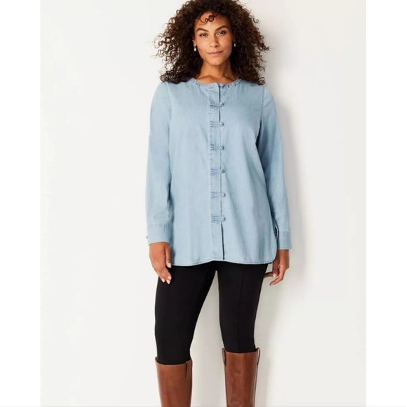 J. Jill Tops - J. Jill Women's Blue Cotton Denim Knot-Button Shirt Long Sleeve Size Large.